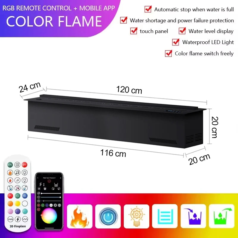 AFLYEVER Realistic 3D Flame Electric Fireplace With Tuya App Control