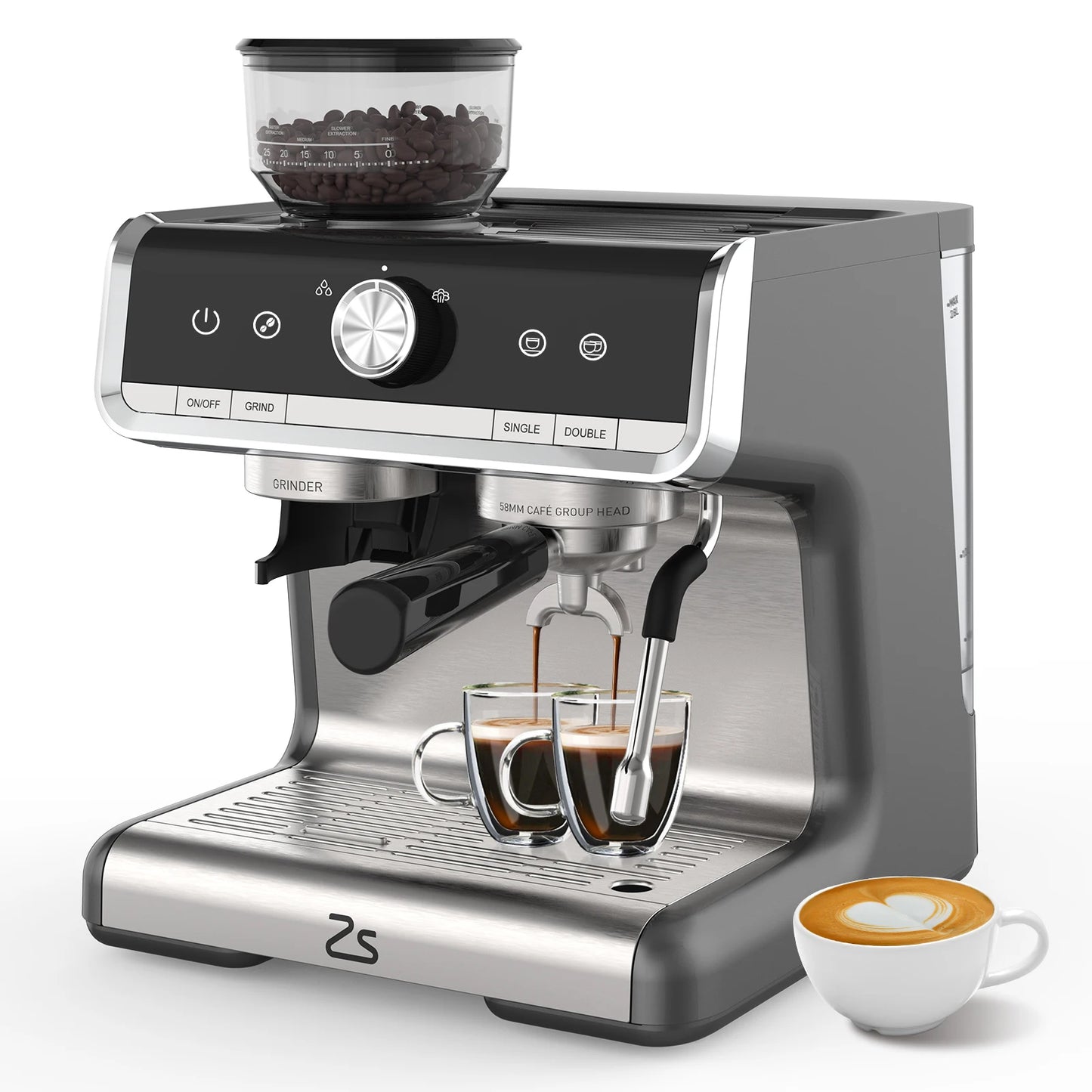 Acekool Espresso Machine With IndustrialStrength Burr Grinder And Premium Frother