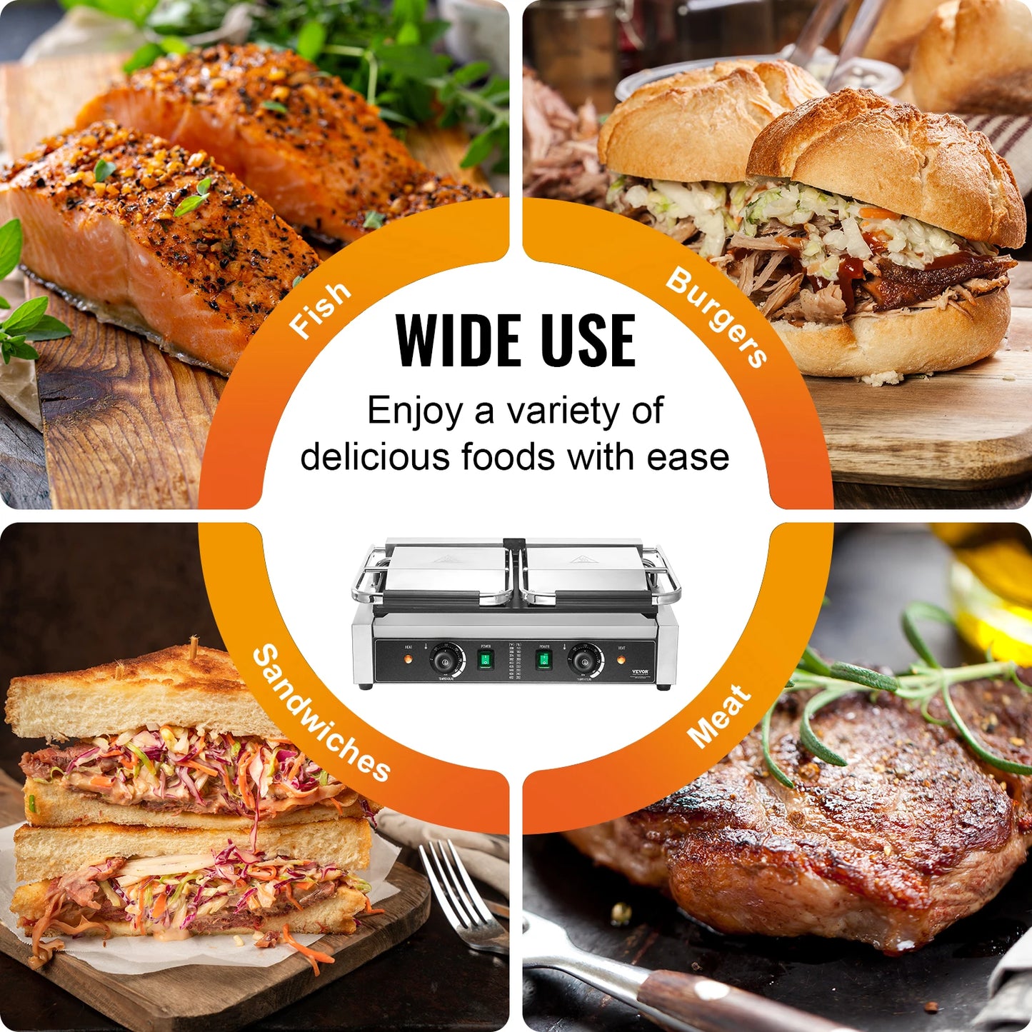 SucceBuy Commercial Panini Grill 3600W Electric Panini Maker Stainless Steel Double Sandwich Press Panini Grill w/ Temp Control