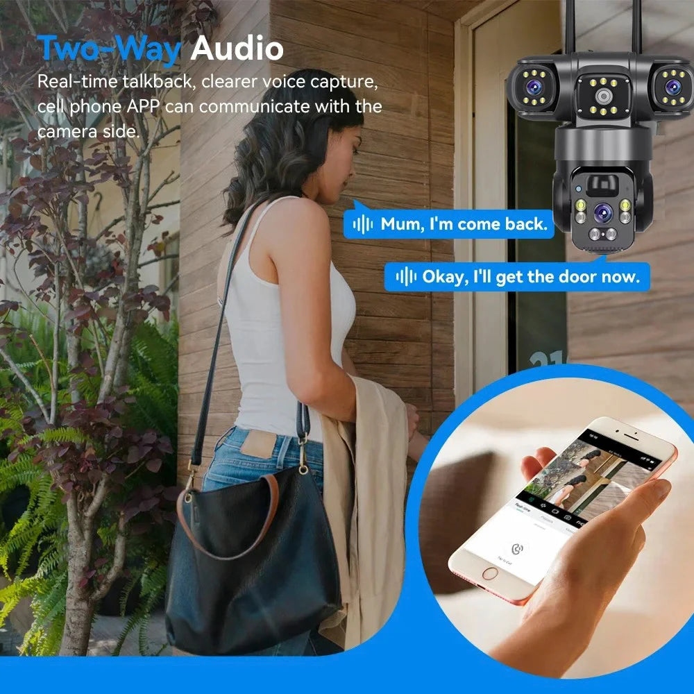 9MP Full HD Solar WiFi Camera 3 Screen 3 Lens 10X Zoom PIR Human Detect Camera Surveillance Night Vision Security Protection