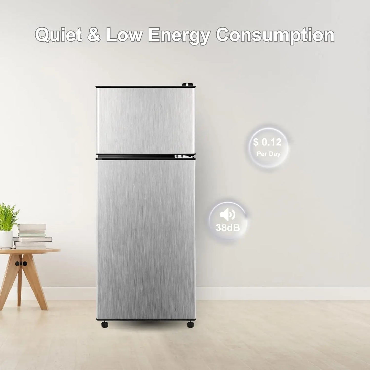 Krib Bling Double Door Mini Fridge With Freezer Energy Efficient