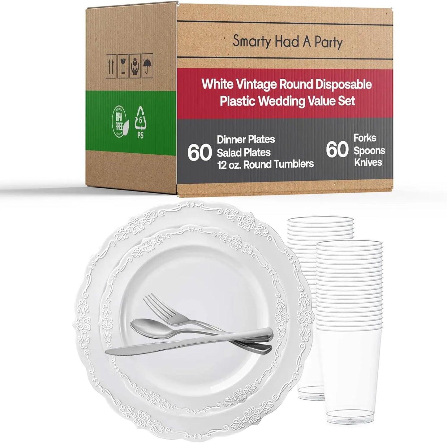 XMSJ Disposable Dinnerware Set for Weddings With Plates and Silverware