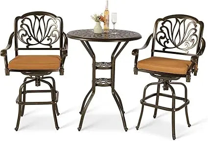 DAFIFY 3-Piece Patio Swivel Bar Stool Set All-Weather Aluminum Furniture