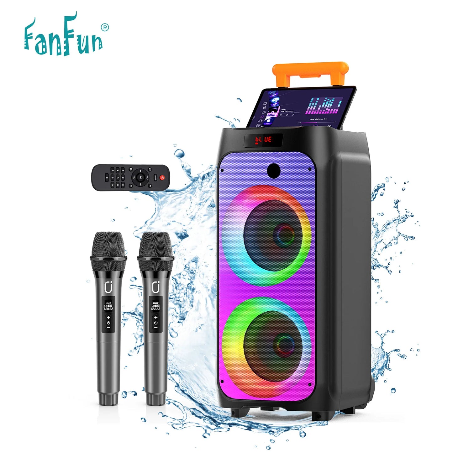 FanFun Karaoke Machine Portable Bluetooth Speaker With Dual Wireless Microphones