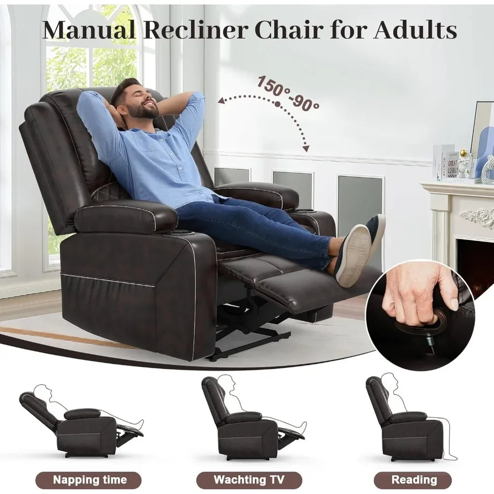 Minimalist PU Leather Recliner Sofa Set With Tiered Cushions