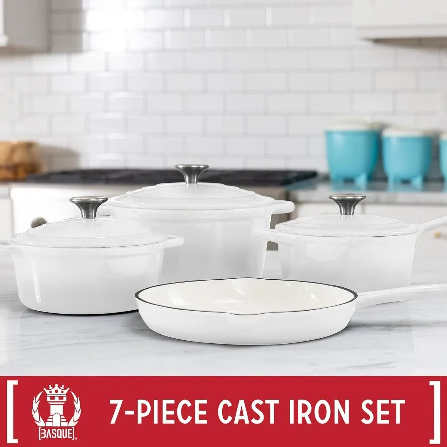 Enameled Cast Iron Cookware Set 7 Piece Nonstick Oven Safe