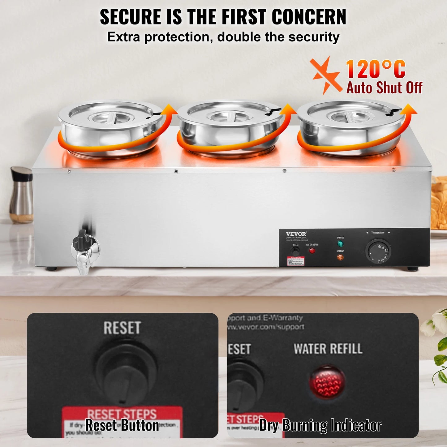 VEVOR Electric Soup Warmer Commercial Stainless Steel Round Pot Adjustable