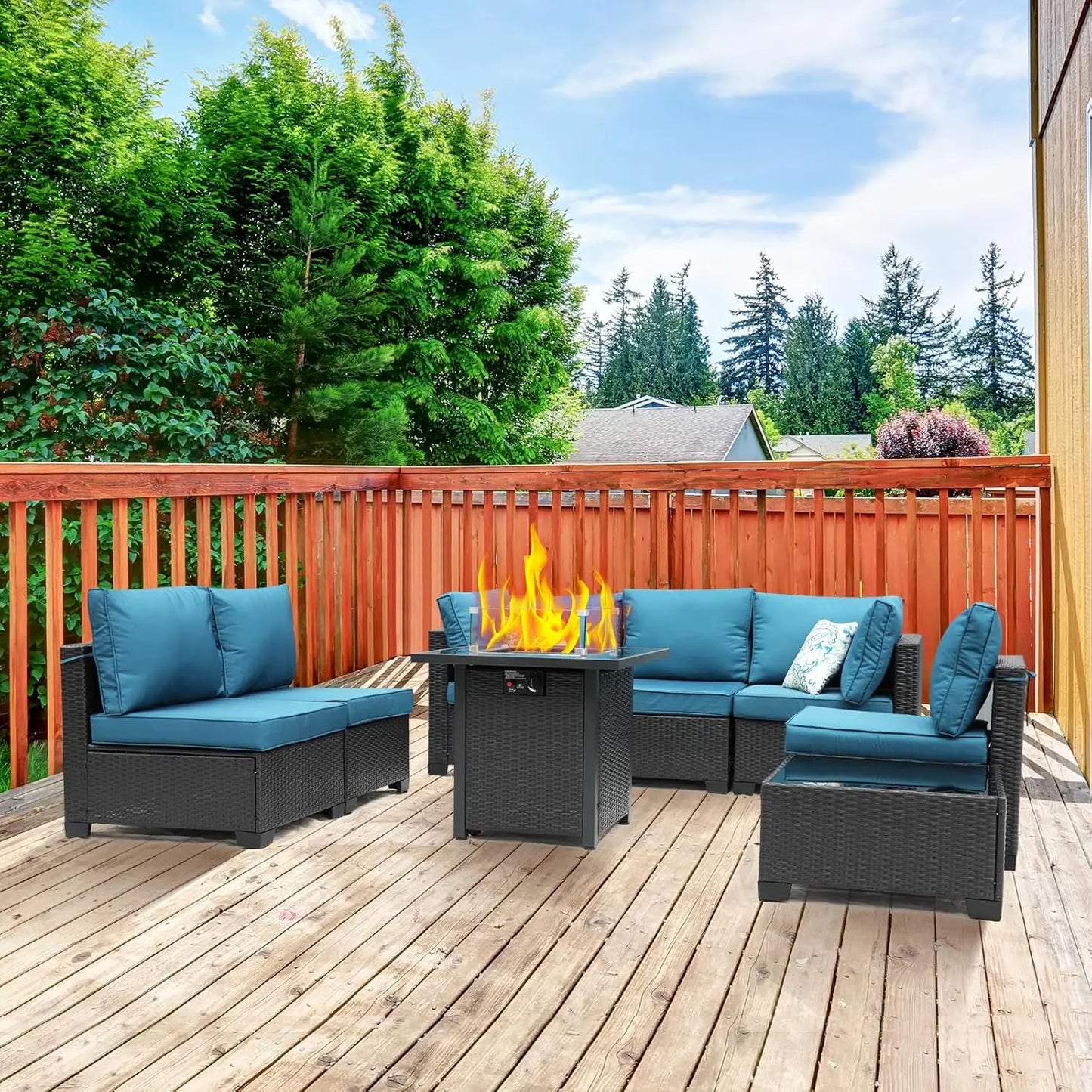 8 Piece Patio Furniture Set With Fire Pit Table Wicker