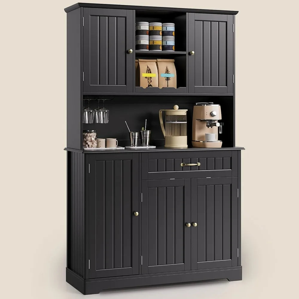 Tall Kitchen Pantry Cabinet With Microwave Shelf And Storage