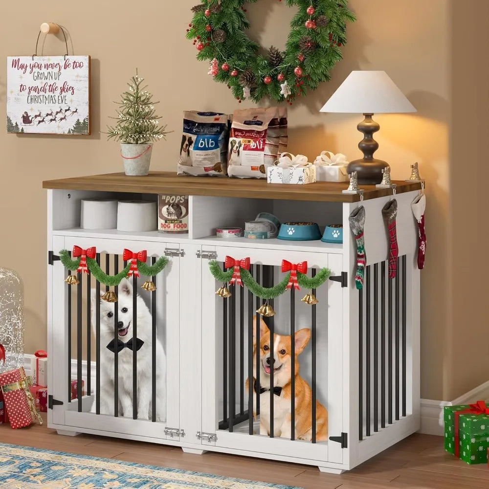Dog Crate Furniture For Two Dogs With Storage Compartment Indoor Kennel Doors