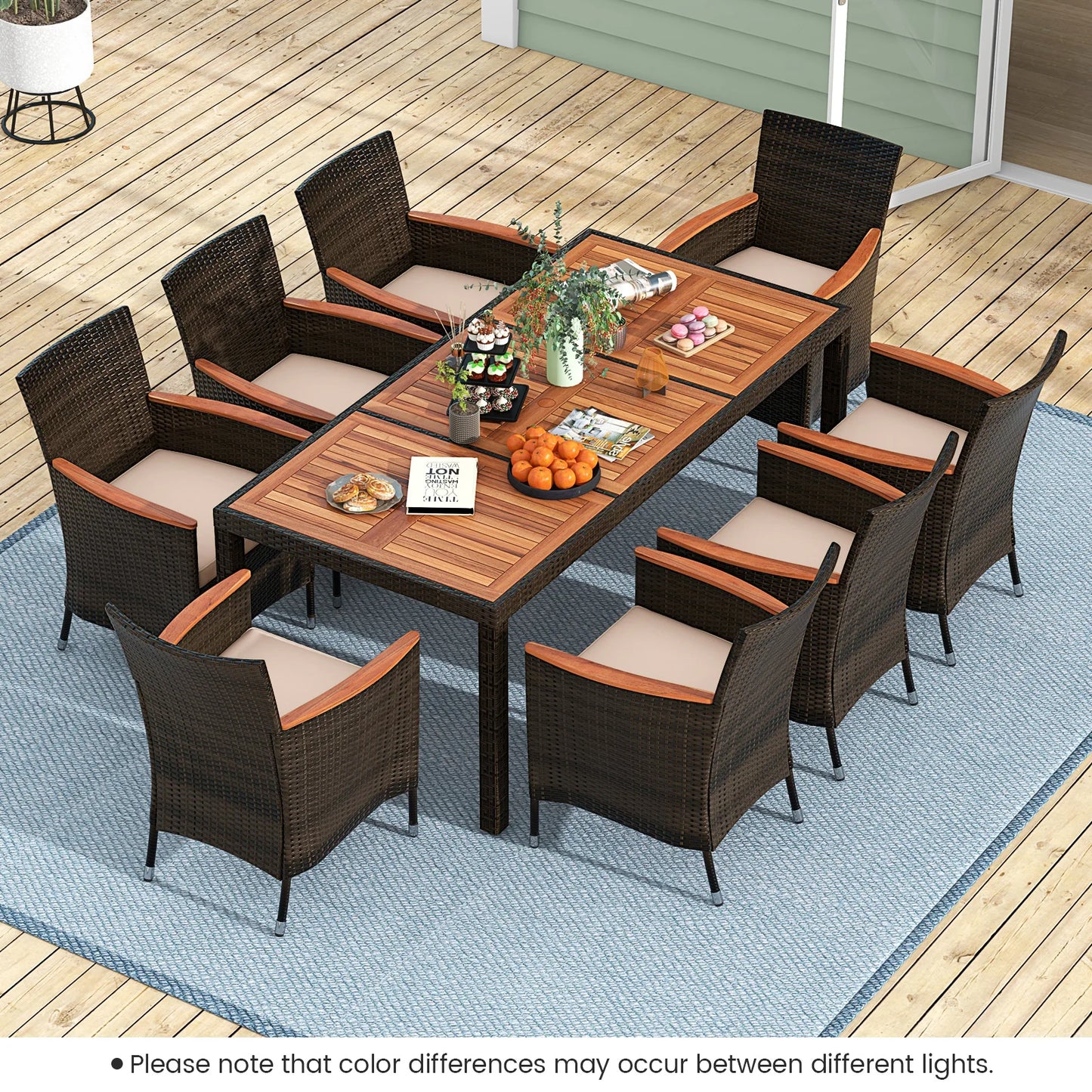 HOMASIS Outdoor 9PieceWeatherResistantWickerDiningSetWithAcaciaTable PremiumQualityConstruction