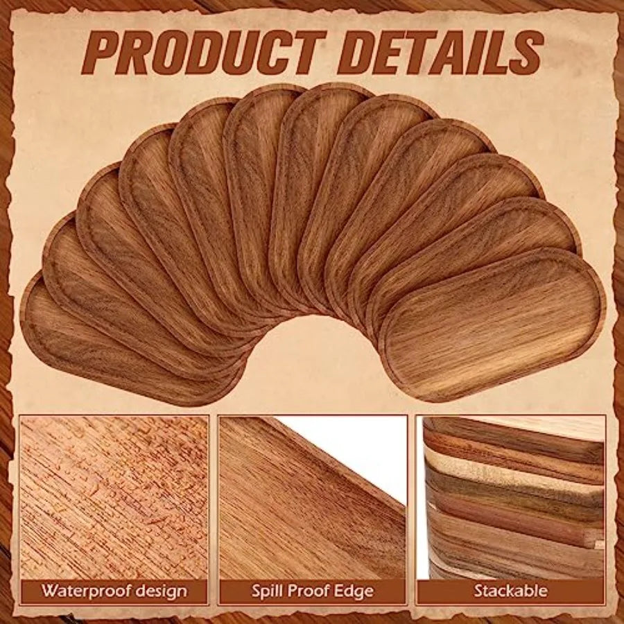 High-concerned 12 Piece Acacia Wooden Serving Trays Set