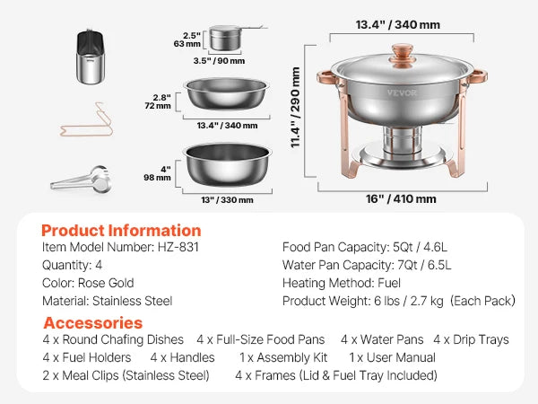 SucceBuy 4 Pack Chafing Dish Buffet Set Stainless Steel Chafer 4 Pans