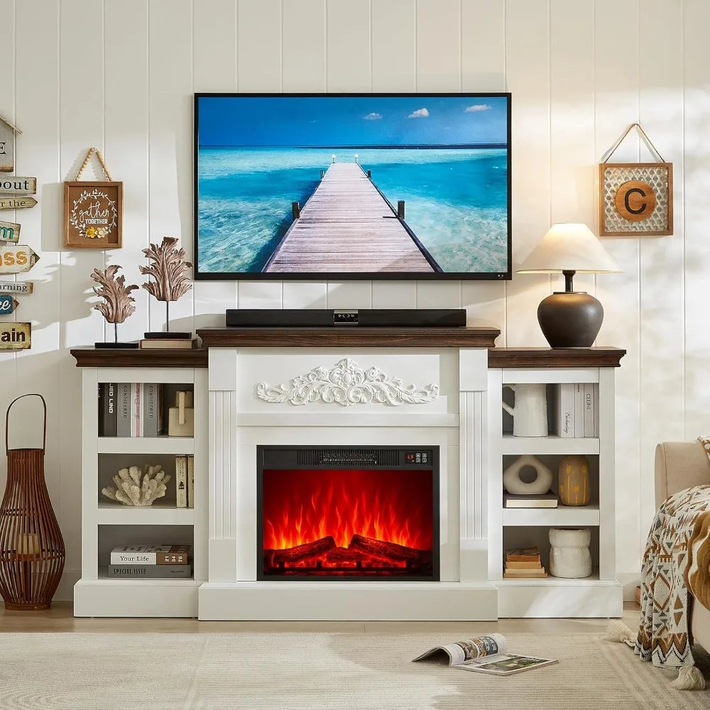 SOOWERY Electric Fireplace with Mantel, Fireplace TV Stand with Replaceable Fireplace Insert and Storage, Farmhouse Entertainmen