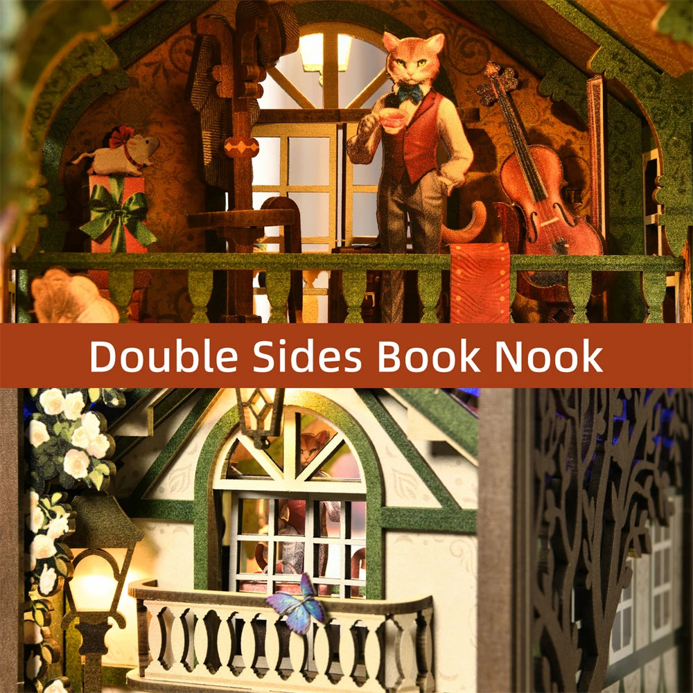 ASLOWSNAIL MajesticBookNook KittyCat 3D Puzzle Wooden Ornament Display Edition Decorative