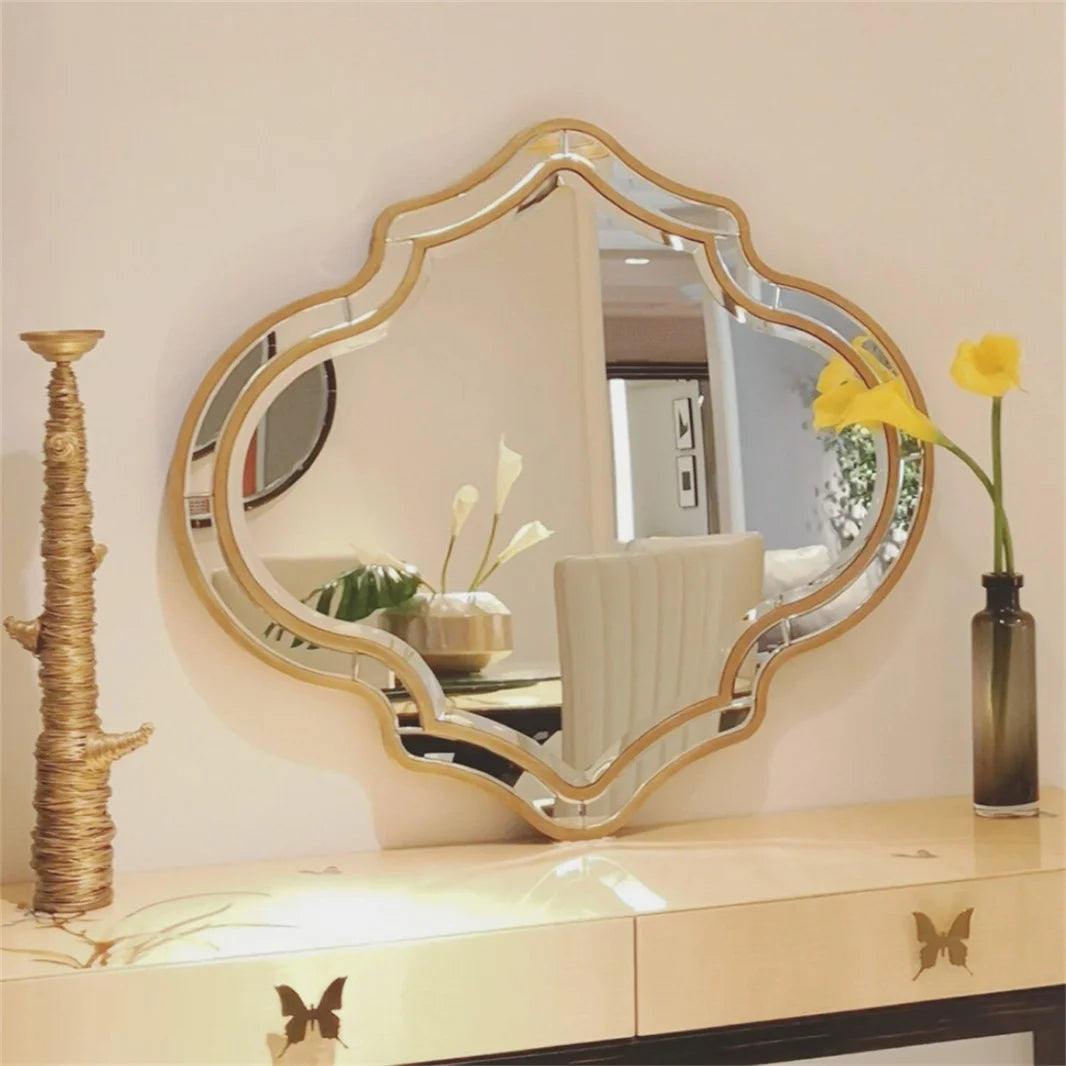 Framed Glass Wall Mirror With Rim Art Accent For Hallway