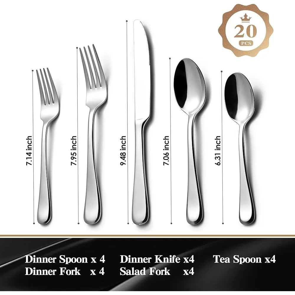 XMSJ Stainless Steel Flatware Set Mirror Polished Dishwasher Safe