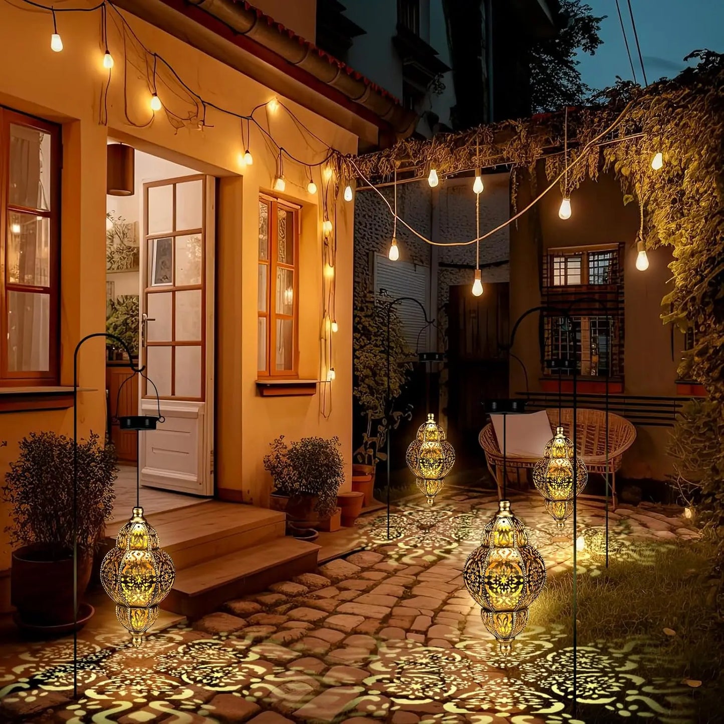 XMSJ Waterproof Hanging Solar Metal Lanterns Outdoor Moroccan Decor