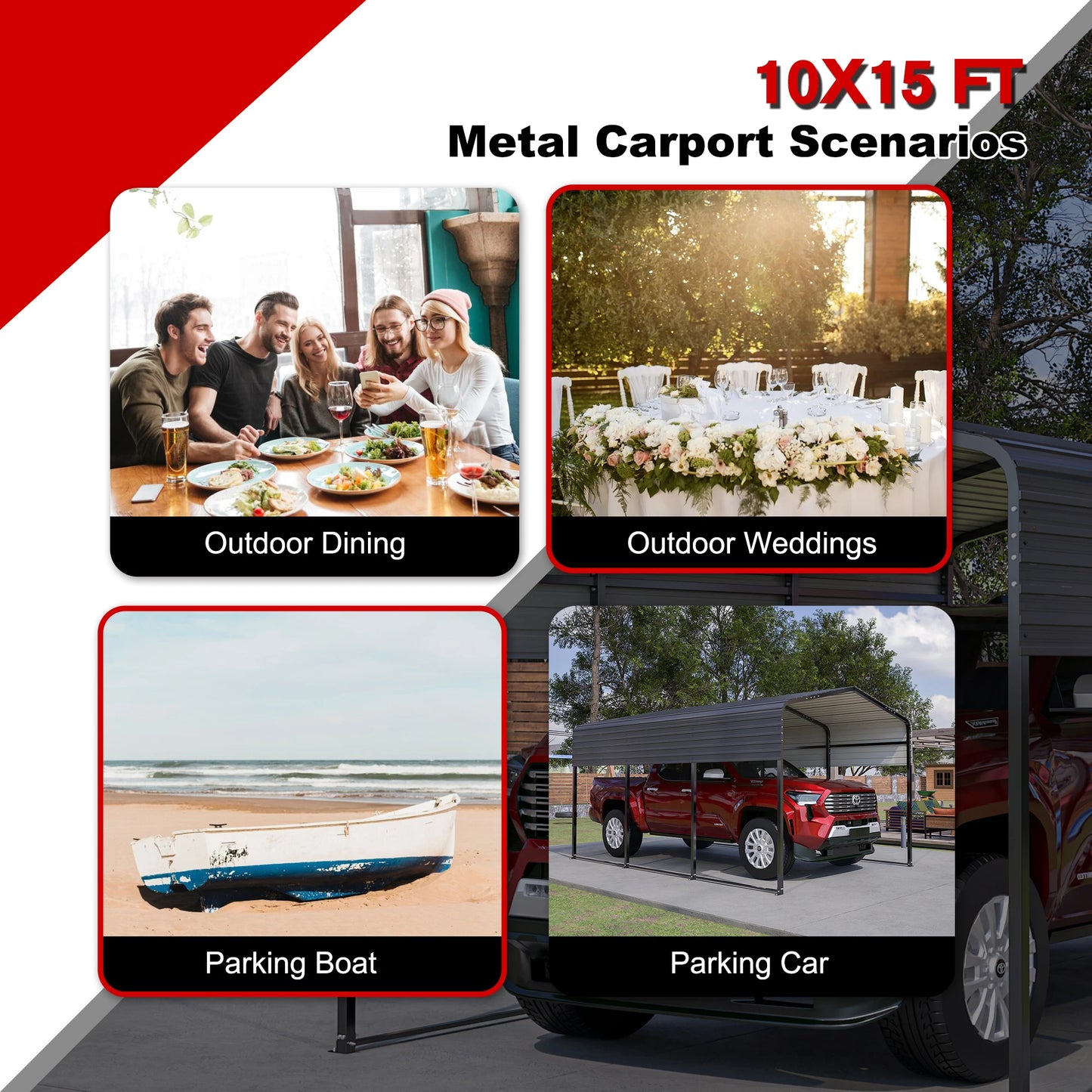 LZBEITEM 13x20 Car Ports Heavy Duty-Prefab Metal Carport with Galvanized Steel Roof Steel Carport Kits Outdoor with Metal Roof