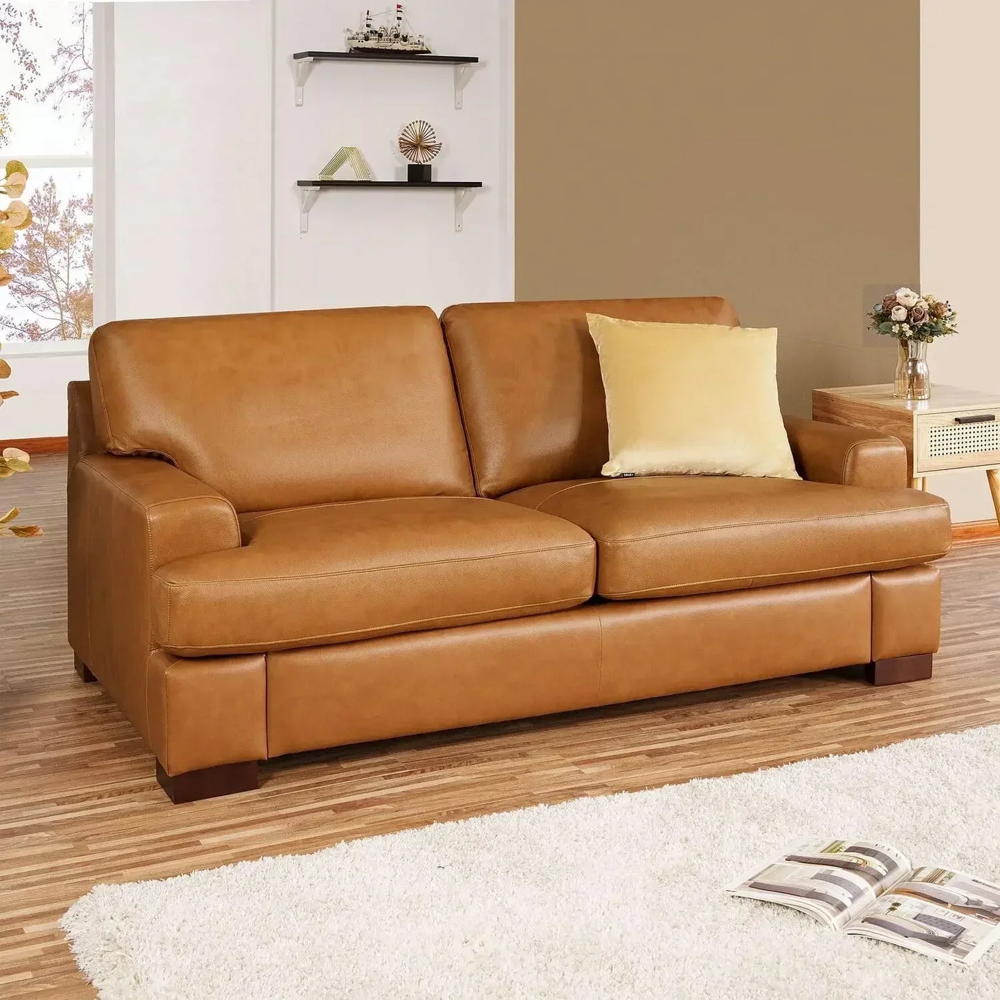 Siggy Genuine Leather Sofa Set of 3 with Feather Cushions