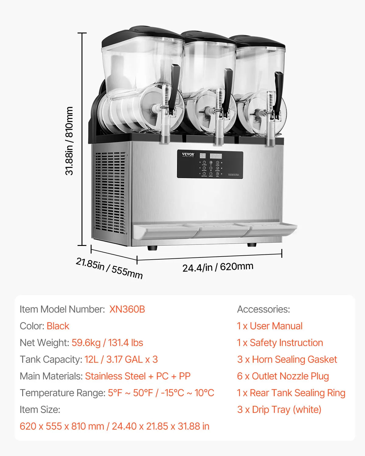 SucceBuy 3-36L Commercial Slushy Machine 1-3 Tanks Stainless Steel Margarita Smoothie Frozen Drink Maker for Home Restaurants