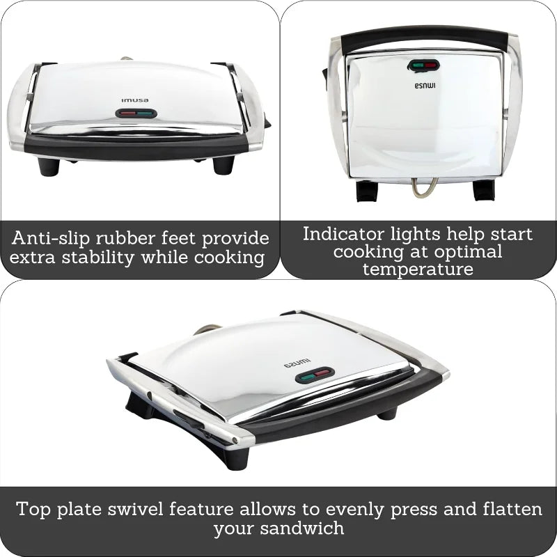 IMUSA Stainless Steel Panini Press Sandwich Maker Ceramic Nonstick Plates